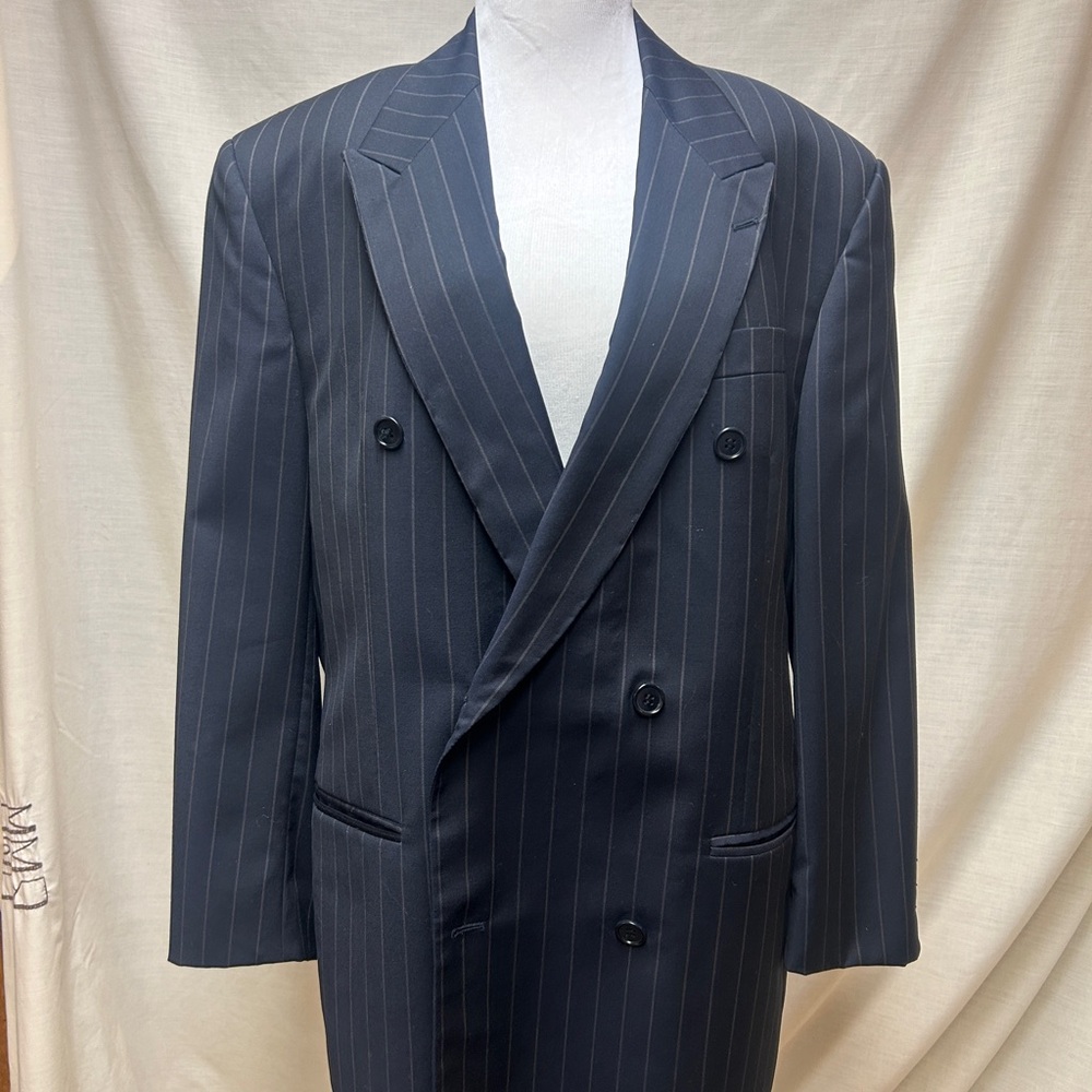 Gianfranco Ferre Double-Breasted Navy Pinstripe Suit